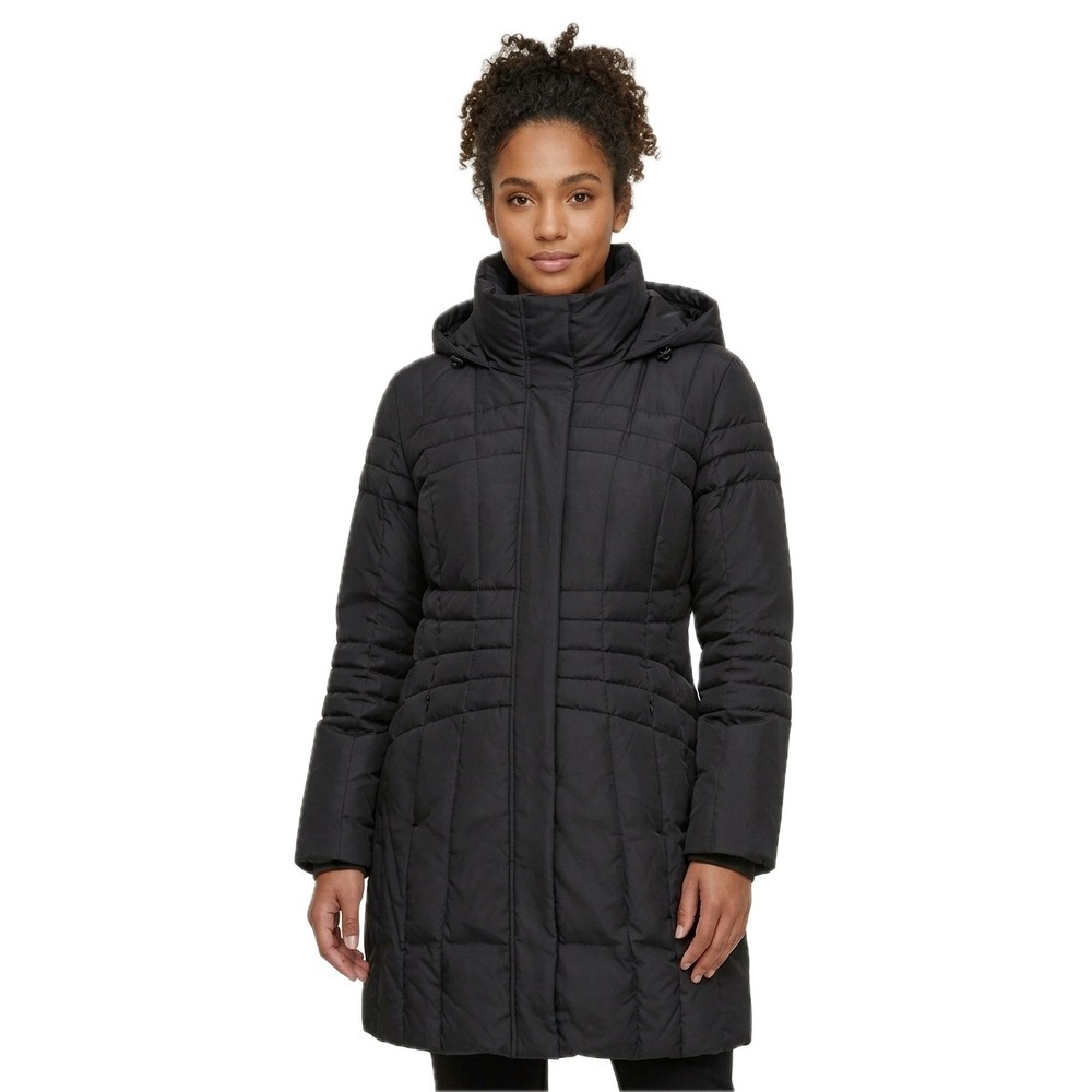 Womens Black Long Winter Coat Knee Length Warm Jacket Calvin Klein Size XL